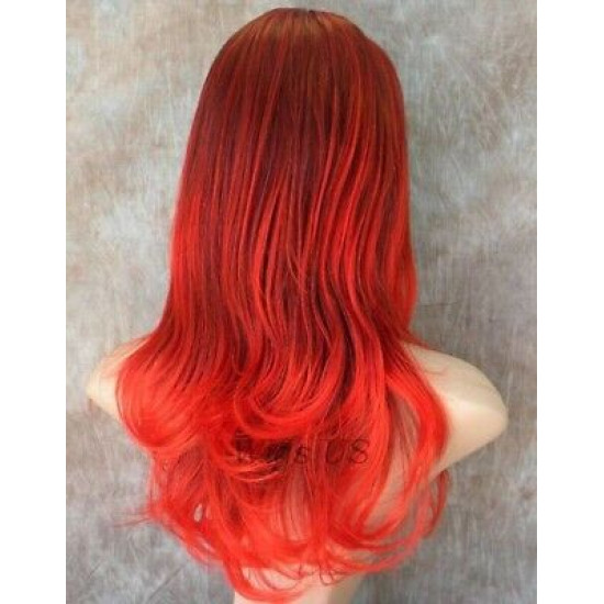 VANITY | Black Red Mix Long Wig Full Skin Top Gentle Layers Costume Wigs 