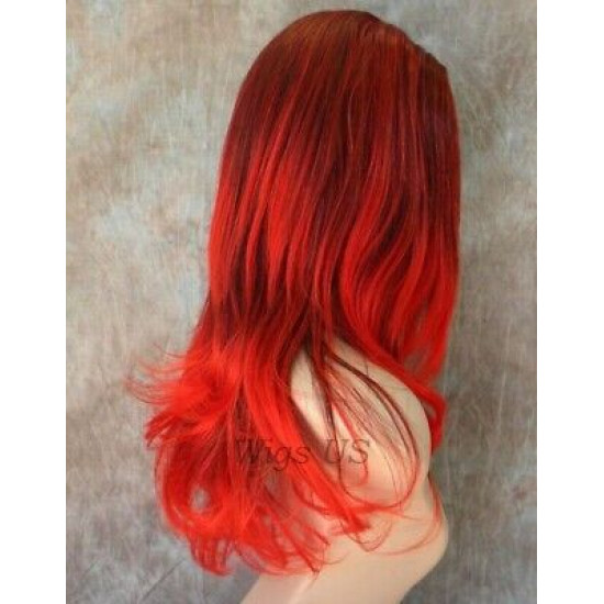VANITY | Black Red Mix Long Wig Full Skin Top Gentle Layers Costume Wigs 