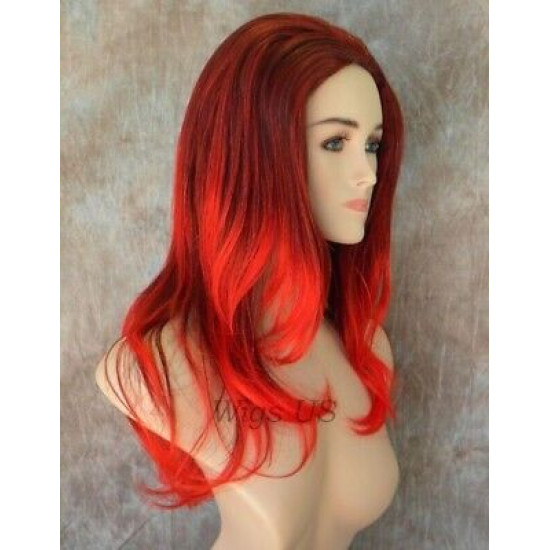 VANITY | Black Red Mix Long Wig Full Skin Top Gentle Layers Costume Wigs 