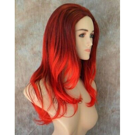 VANITY | Black Red Mix Long Wig Full Skin Top Gentle Layers Costume Wigs 