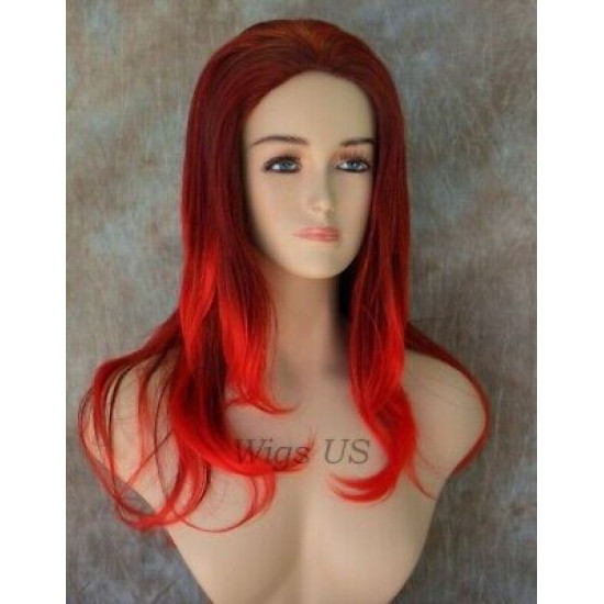 VANITY | Black Red Mix Long Wig Full Skin Top Gentle Layers Costume Wigs 