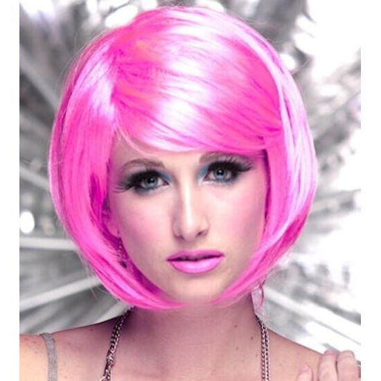 MYSTIC| Hot Pink Short Wig Smooth Bob Bangs Anime Cosplay Costume 