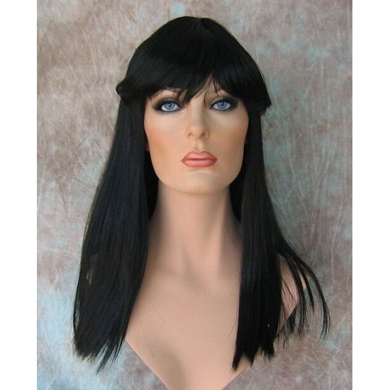 CLEO 601 | Jet Black Long Cleopatra Wig Straight Full Bangs 22"