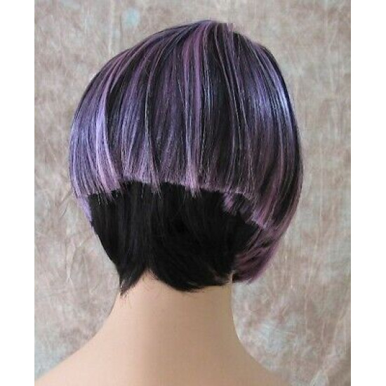 BLUSH | Black Purple Short Wig Bob Side Skin Part Wigs Cosplay Costume 