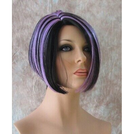 BLUSH | Black Purple Short Wig Bob Side Skin Part Wigs Cosplay Costume 