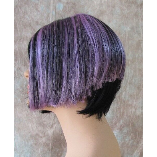 BLUSH | Black Purple Short Wig Bob Side Skin Part Wigs Cosplay Costume 