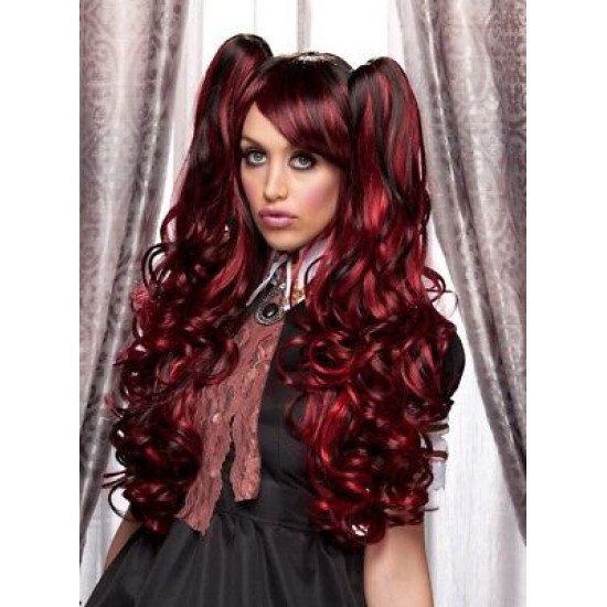 JOI | Red Shadow Long Lolita Wig Curly Clip On Pony Tail Cosplay Anime Blush 