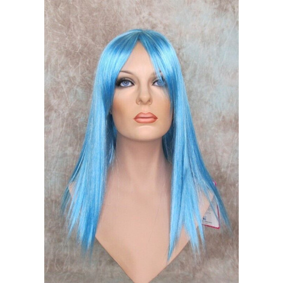 FORTUNE | Cool Blue Long Wig Bangs Center Skin Part Cosplay Anime Comic-Con 