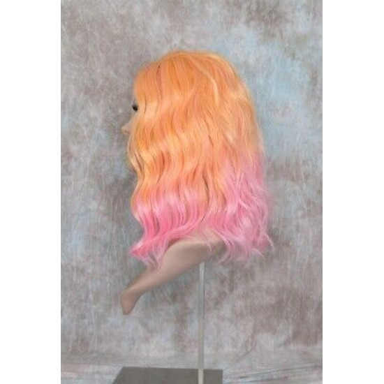 ECSTACY | Peach Daquiri Orange Pink Ombre Costume Wig 15" Beach Waves Side Part