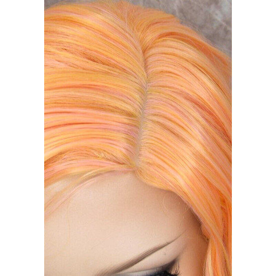 ECSTACY | Peach Daquiri Orange Pink Ombre Costume Wig 15" Beach Waves Side Part