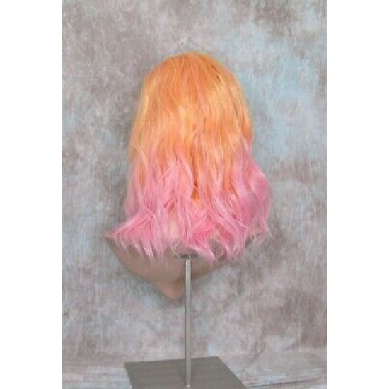 ECSTACY | Peach Daquiri Orange Pink Ombre Costume Wig 15" Beach Waves Side Part