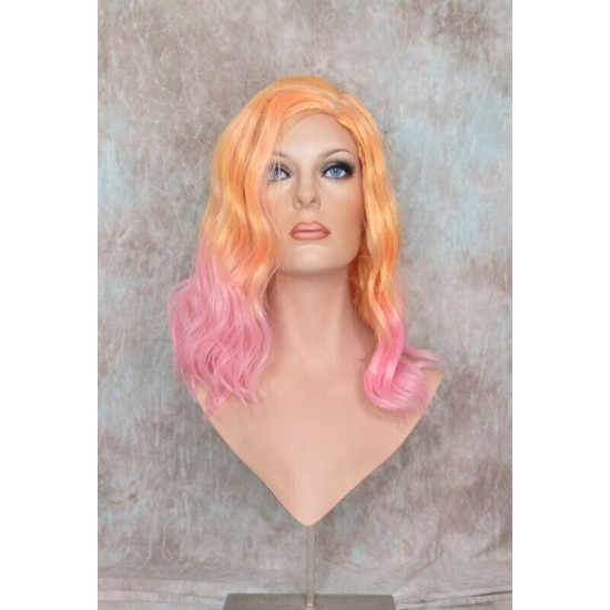 ECSTACY | Peach Daquiri Orange Pink Ombre Costume Wig 15" Beach Waves Side Part