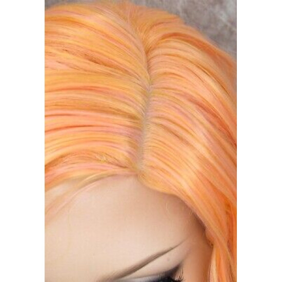 ECSTACY | Peach Daquiri Orange Pink Ombre Costume Wig 15" Beach Waves Side Part