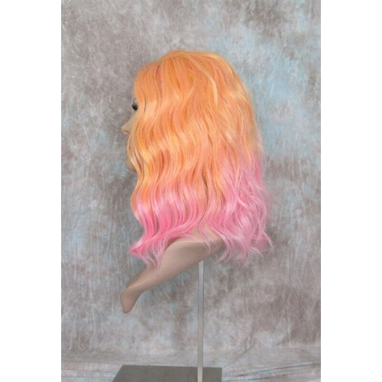ECSTACY | Peach Daquiri Orange Pink Ombre Costume Wig 15" Beach Waves Side Part