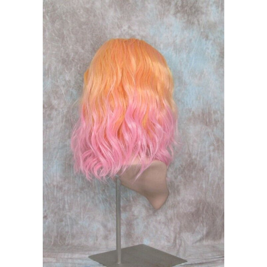 ECSTACY | Peach Daquiri Orange Pink Ombre Costume Wig 15" Beach Waves Side Part