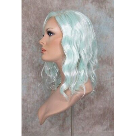 ECSTACY | Cool Mint Light Blue Costume Wig 15" Beach Waves Skin Side Part 