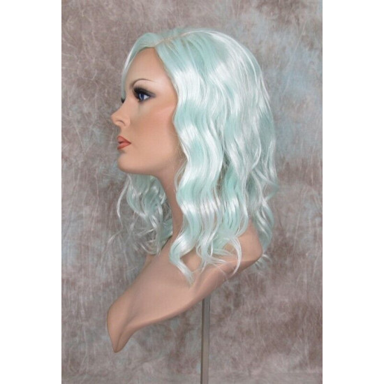 ECSTACY | Cool Mint Light Blue Costume Wig 15" Beach Waves Skin Side Part 