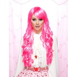 JOI | Pink Explosion Long Lolita Wig Curly Clip On Ponytail Cosplay Anime Blush 