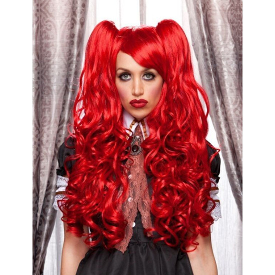 JOI | Firecracker Red Long Lolita Wig Curly ClipOn Ponytail Cosplay Anime Blush 