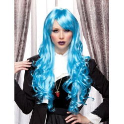 JOI | Cool Blue Long Lolita Wig Curly Clip On Pony Tail Cosplay Anime Blush 
