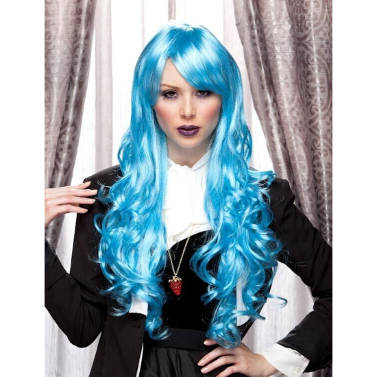 JOI | Cool Blue Long Lolita Wig Curly Clip On Pony Tail Cosplay Anime Blush 