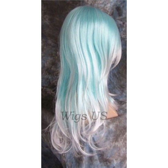 CALYPSO | Turquoise White Long Wig Layered Great 4 Costume Cosplay 