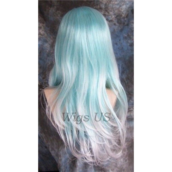 CALYPSO | Turquoise White Long Wig Layered Great 4 Costume Cosplay 