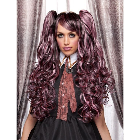 JOI | Pink Shadow Long Lolita Wig Curly Clip On Pony Tail Cosplay Anime Blush 