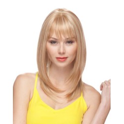 HB MIRANDA | Light Blonde Long Wig Heat OK Straight Bob Bangs Human Hair Blend 