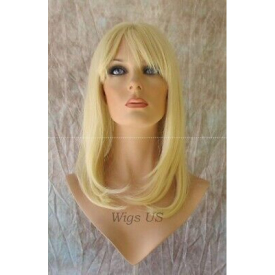 HB MIRANDA | Light Blonde Long Wig Heat OK Straight Bob Bangs Human Hair Blend 