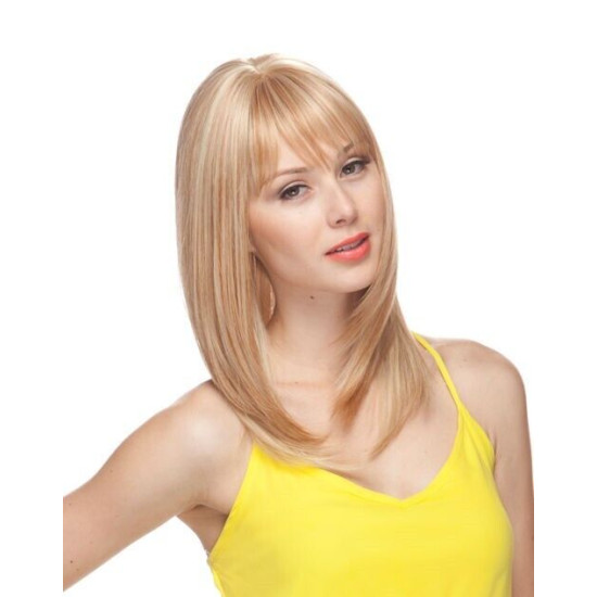 HB MIRANDA | Light Blonde Long Wig Heat OK Straight Bob Bangs Human Hair Blend 