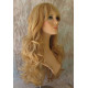 HB NOELLE | Strawberry Blonde Mix Long Wig Human Hair Blend HEAT OK Curly Bangs 