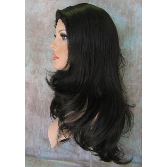 HB JULIETTE | Jet Black Long Wig Heat OK Human Hair Blend Skin Top Wigs US 1 