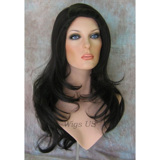 HB JULIETTE | Jet Black Long Wig Heat OK Human Hair Blend Skin Top Wigs US 1 