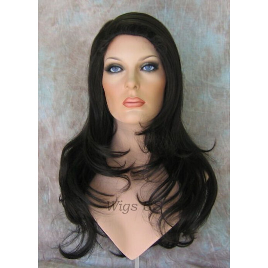 HB JULIETTE | Jet Black Long Wig Heat OK Human Hair Blend Skin Top Wigs US 1 