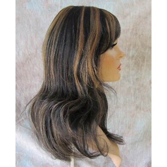 LYDIA HH | Black Strawberry 100% Human Hair Wig Long Waves Skin Part Bangs 