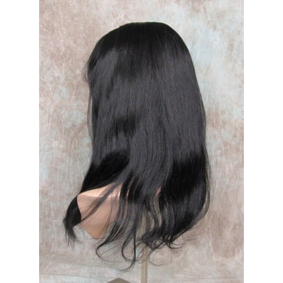 LYDIA HH | Jet Black 100% Human Hair Wig 21" Long Waves Skin Part Bangs 