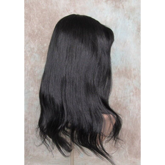 LYDIA HH | Jet Black 100% Human Hair Wig 21" Long Waves Skin Part Bangs 