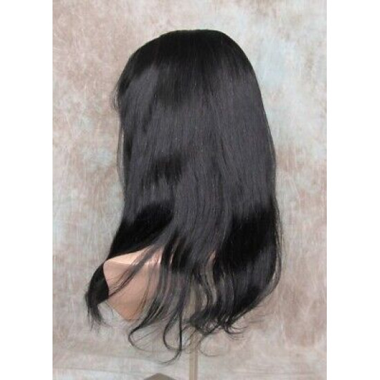 LYDIA HH | Jet Black 100% Human Hair Wig 21" Long Waves Skin Part Bangs 