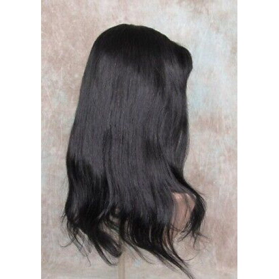 LYDIA HH | Jet Black 100% Human Hair Wig 21" Long Waves Skin Part Bangs 