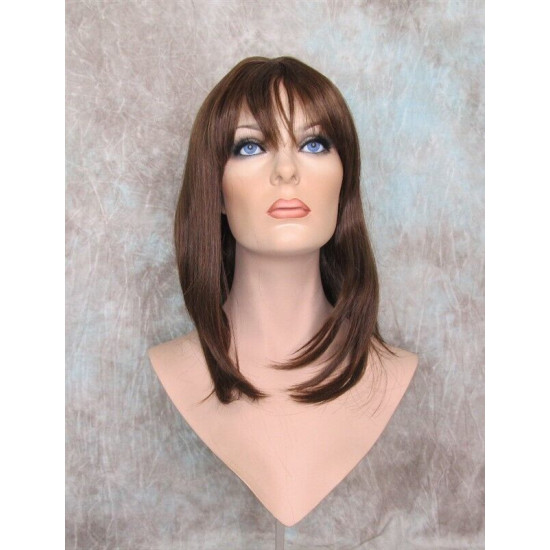 HB MIRANDA | Brown Auburn Long Wig Heat OK Straight Bob Bangs Human Hair Blend 