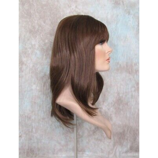 HB MIRANDA | Brown Auburn Long Wig Heat OK Straight Bob Bangs Human Hair Blend 