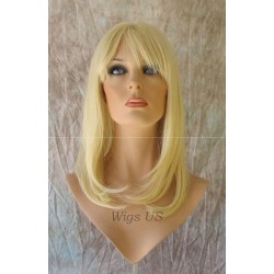 HB MANDY | Light Blonde Medium Long Wig Human Hair Blend HEAT OK Bangs