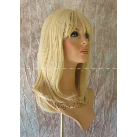 HB MANDY | Light Blonde Medium Long Wig Human Hair Blend HEAT OK Bangs