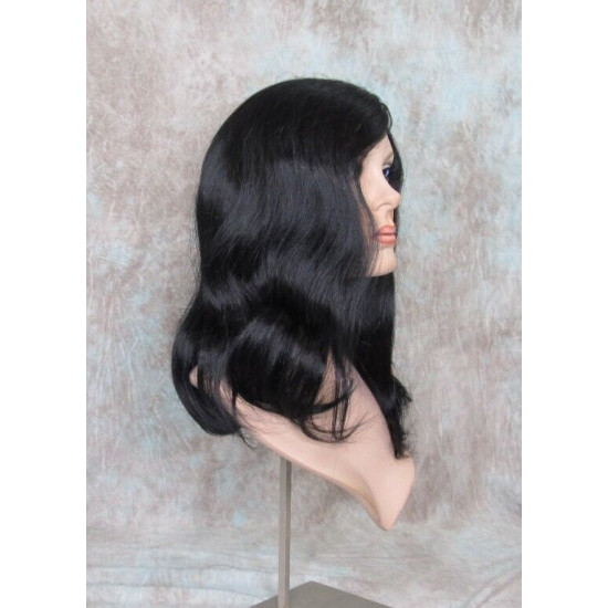 RITA HH | Jet Black 100% Human Hair Wig Long Waves Left Skin Part 