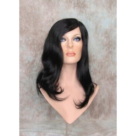 RITA HH | Jet Black 100% Human Hair Wig Long Waves Left Skin Part 
