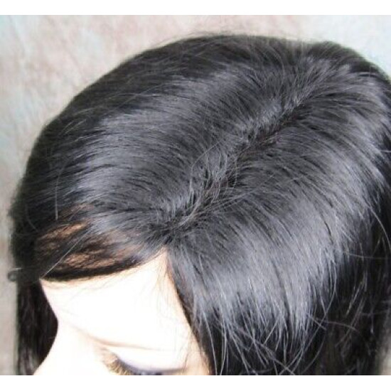 RITA HH | Jet Black 100% Human Hair Wig Long Waves Left Skin Part 