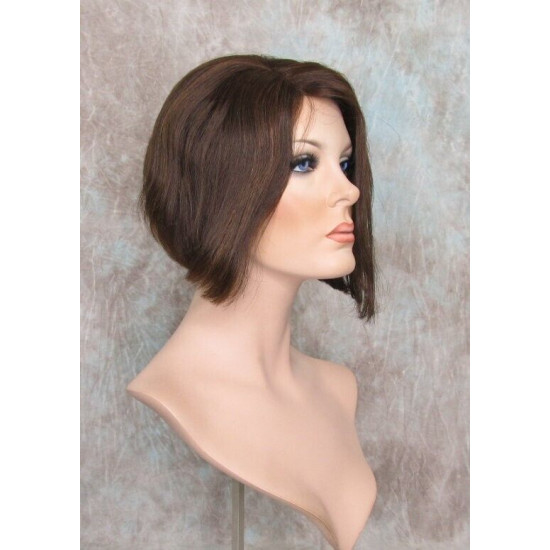 BEVERLY HH | Dark Brown Auburn 100% Human Hair Wig Monofilament Part Bob 