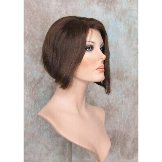 BEVERLY HH | Dark Brown Auburn 100% Human Hair Wig Monofilament Part Bob 