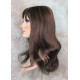 LYDIA HH | Brown Auburn Mix 100% Human Hair Wig Long Waves Skin Part Bangs 